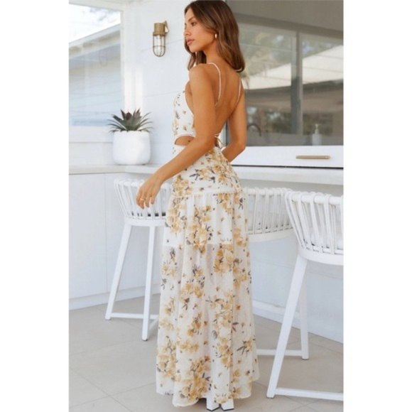 Hello Molly Yellow Just Us Cutout Maxi Dress Size Small - Picture 6 of 10